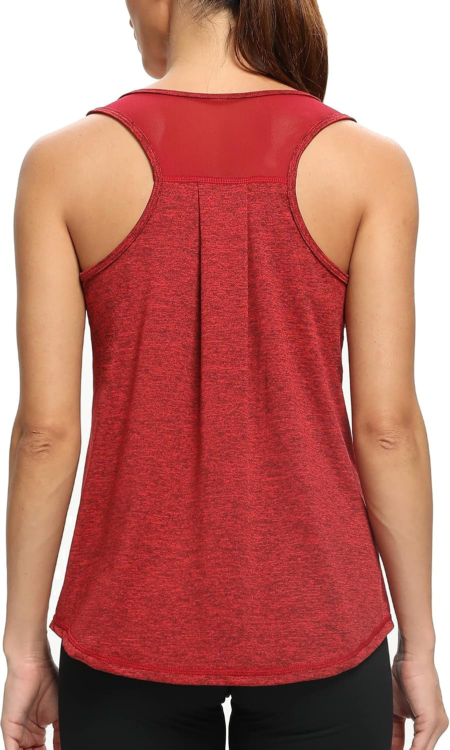 Black and red women's workout tops by CNJUYEE featuring mesh racerback design, sleeveless yoga and athletic running tank shirt.