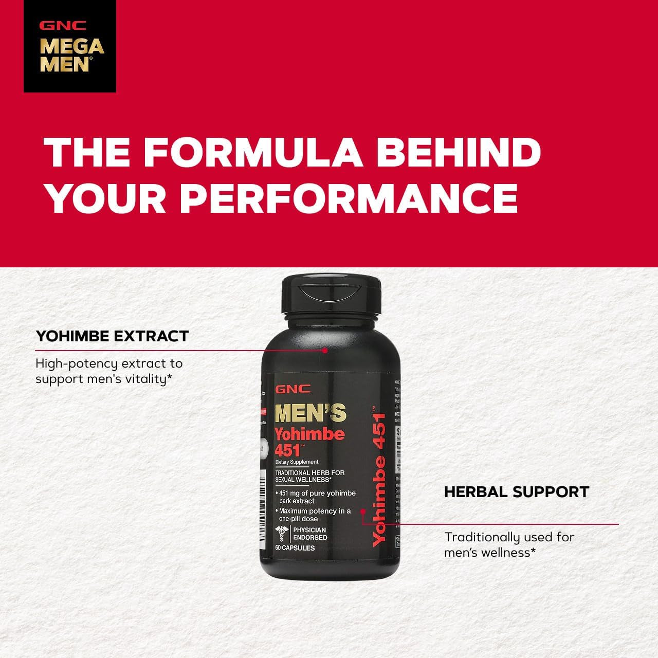 GNC Men'S Yohimbe 451, Pure Extract, 60 Capsules