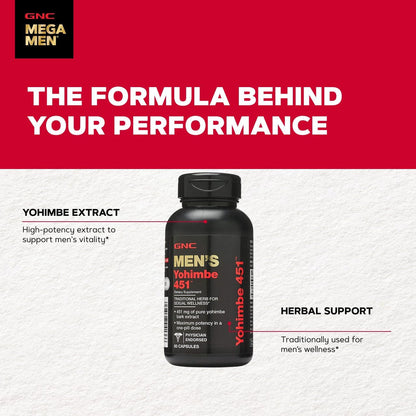 GNC Men'S Yohimbe 451, Pure Extract, 60 Capsules