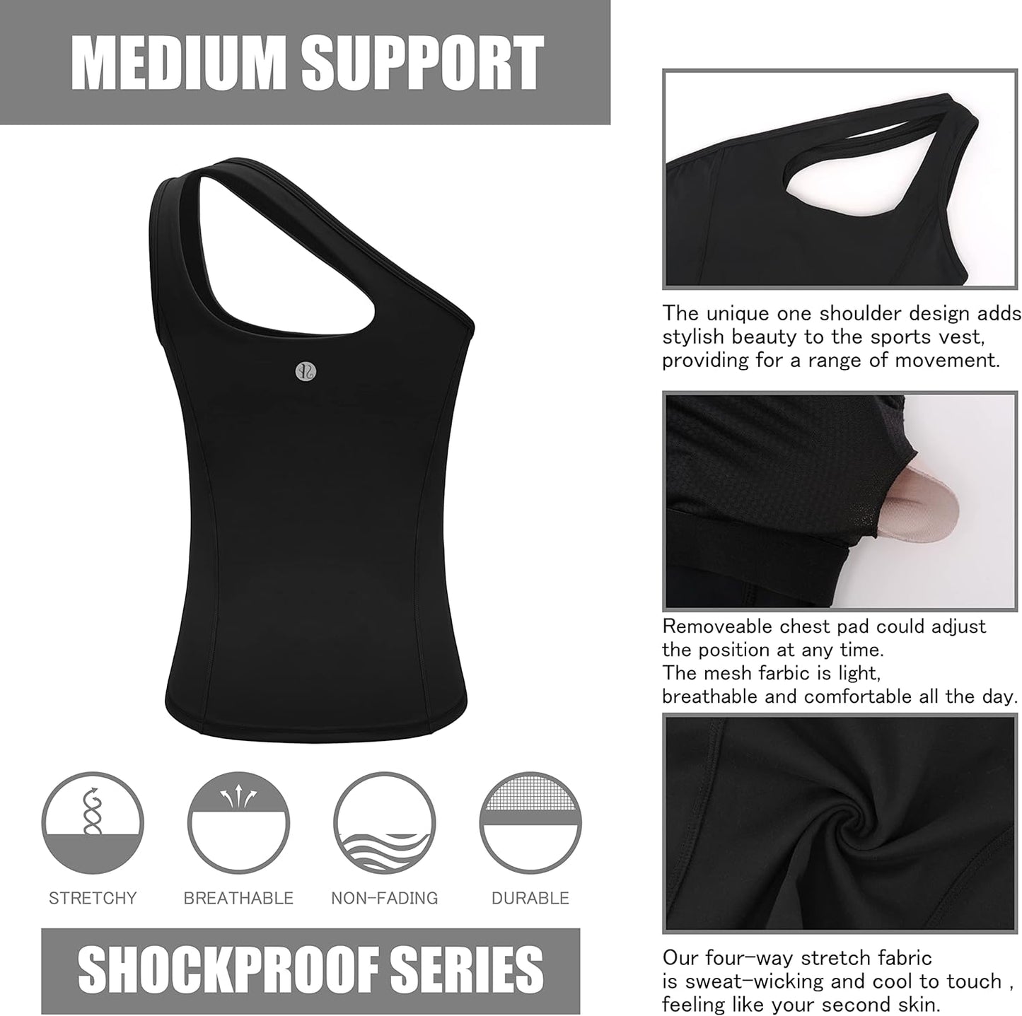 RUNNING GIRL women's one-shoulder workout tank top with built-in sports bra, ideal for running, yoga, and athletic training.