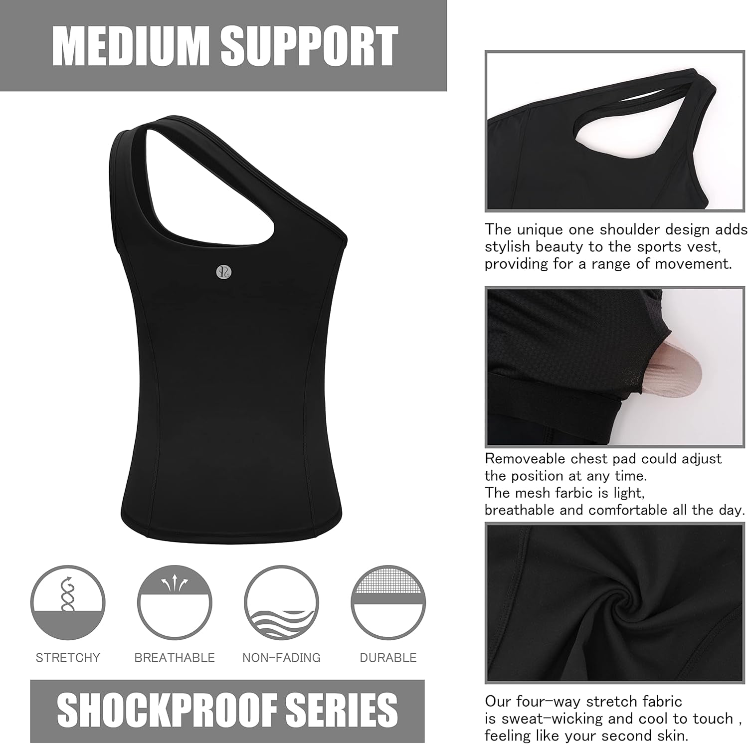 RUNNING GIRL women's one-shoulder workout tank top with built-in sports bra, ideal for running, yoga, and athletic training.