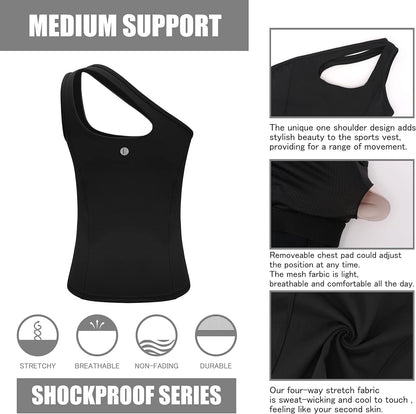 RUNNING GIRL women's one-shoulder workout tank top with built-in sports bra, ideal for running, yoga, and athletic training.