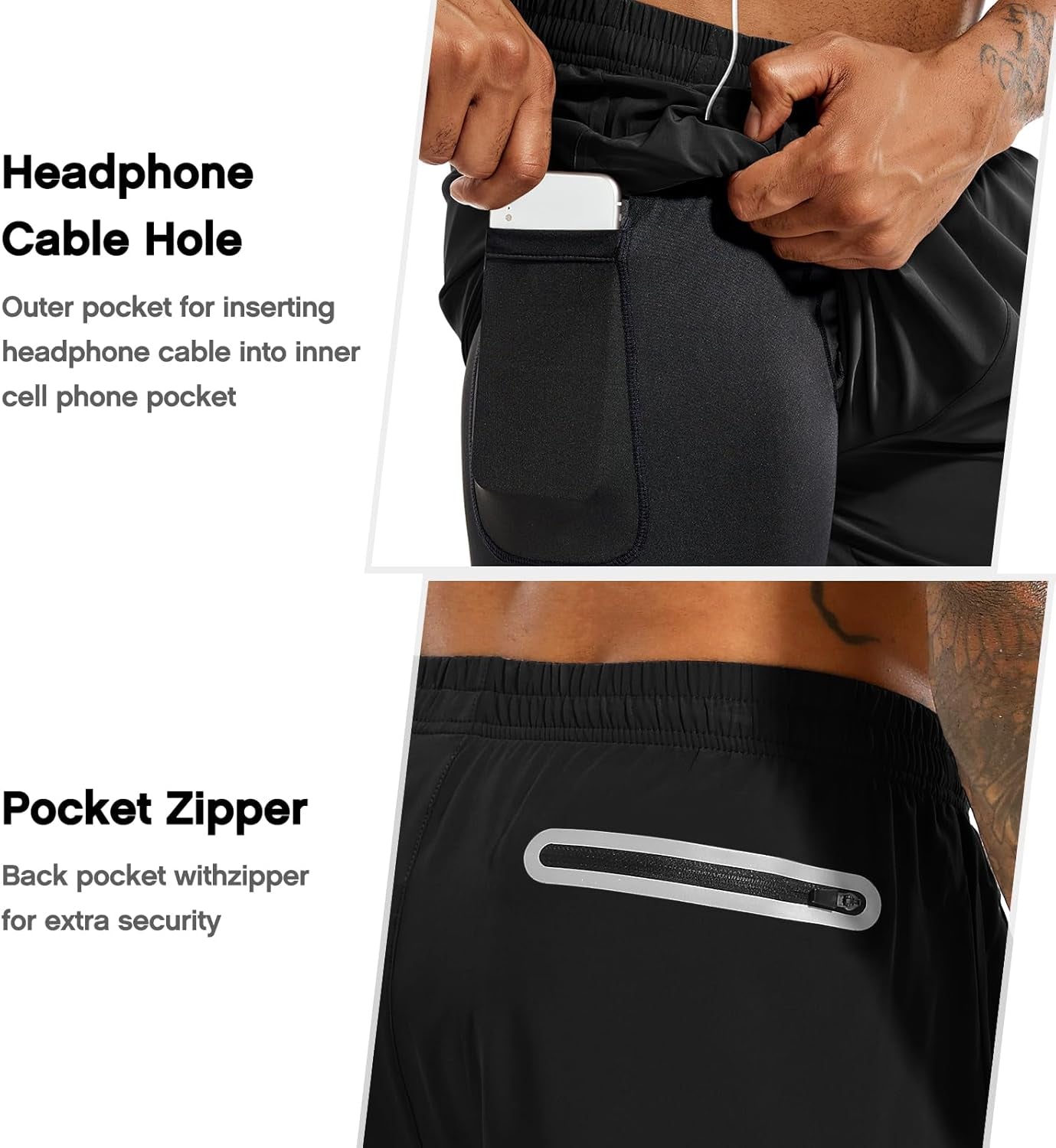 Men's 2-in-1 running shorts by TENJOY with quick-dry fabric, phone pockets, available in 5 or 7 inches for athletic workouts.