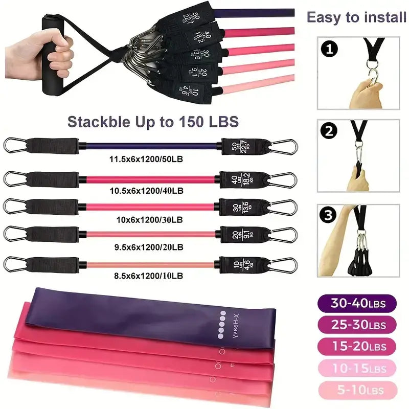 17pcs Fitness Resistance Bands Set – Medium Tension product image 3