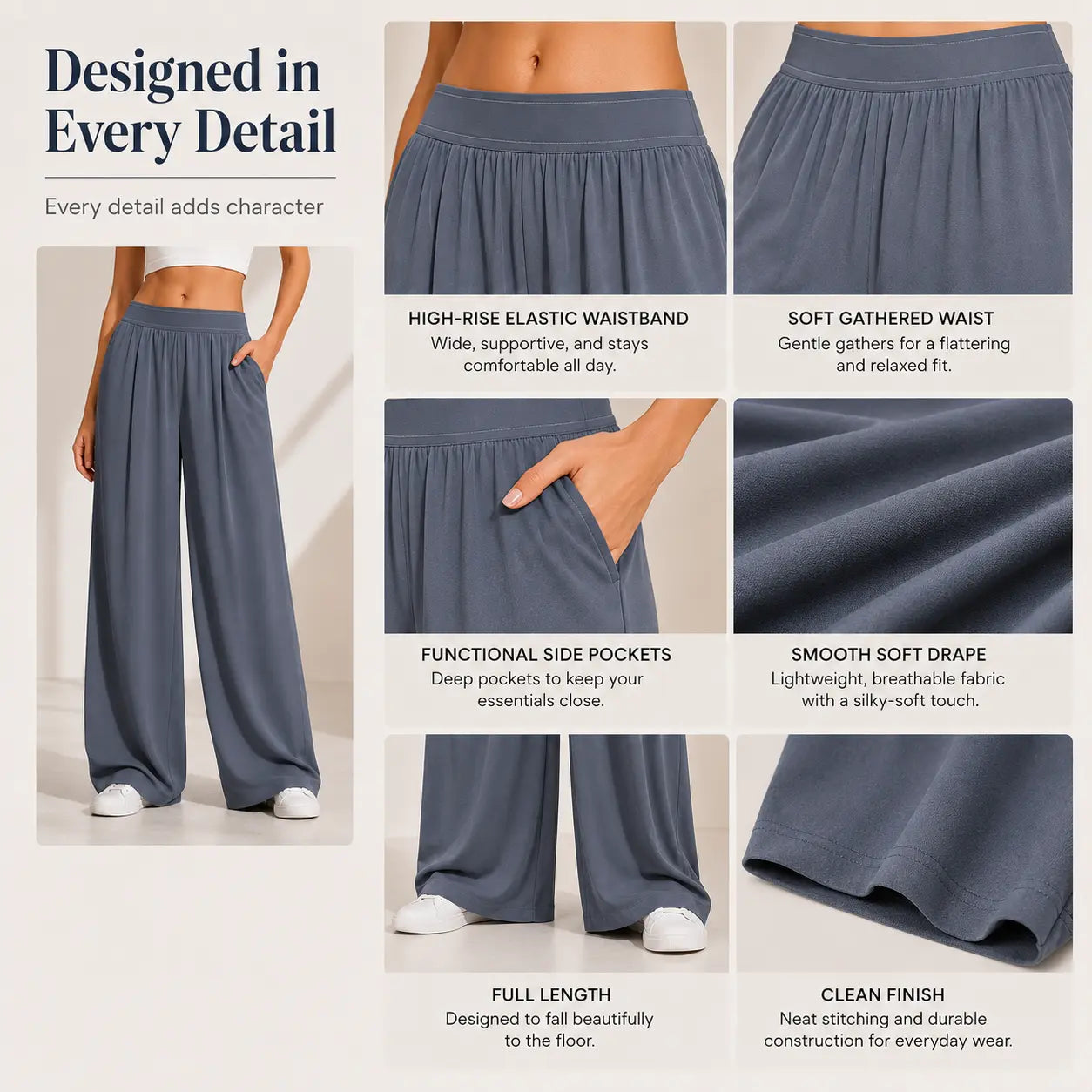 Women’S High Waisted Wide Leg Lounge Pants with Pockets – Lightweight Stretch Casual Yoga Workout Travel Pants