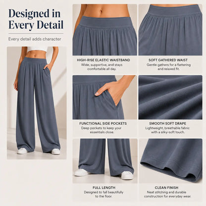 Women’S High Waisted Wide Leg Lounge Pants with Pockets – Lightweight Stretch Casual Yoga Workout Travel Pants