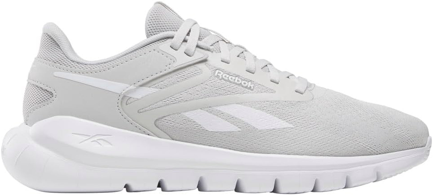 Reebok Split Flex athletic shoes with breathable mesh and flexible design, displayed in black and white.