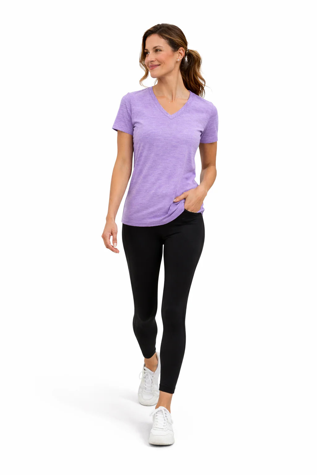 Women'S Cooling V-Neck Short Sleeve T-Shirt in purple, perfect for activewear and keeping cool.