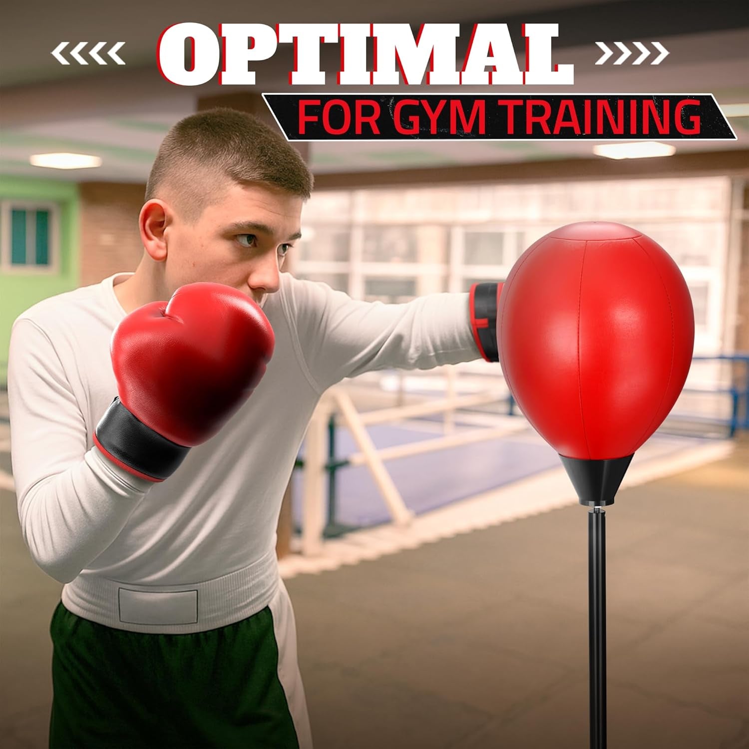 Adjustable Youth Punching Bag with Stand for Teens & Adults – 58" Reflex Boxing Training Set with Gloves & Pump, Standing Boxing Equipment for Beginner Training, Sports Gift for Home Fitness Training