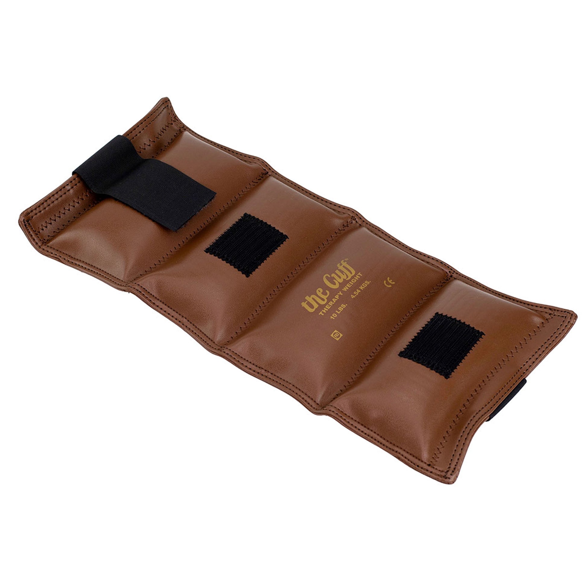 Brown 10 lb adjustable ankle and wrist weight from Fitness Essentials, used for yoga, dance, running, cardio, and physical therapy.