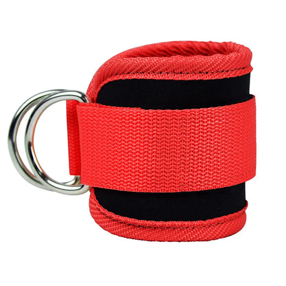 Fitness Essentials adjustable ankle straps with D-ring support cuffs, ideal for gym leg workouts and pulley exercises.