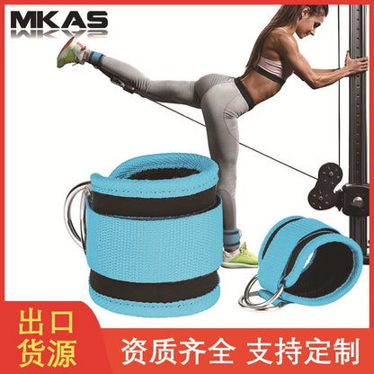 Fitness Essentials adjustable ankle straps with D-ring for leg workouts, foot support, and pulley exercises in gym training.