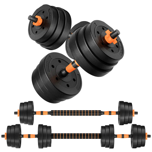 Fitness Essentials adjustable dumbbell set with 11-lb increments, suitable for home gym weight training for men and women.