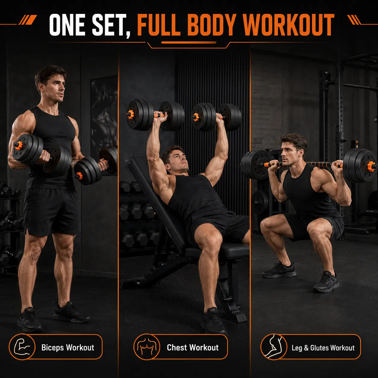 Adjustable Fitness Essentials dumbbell set with 11-lb weights, suitable for home gym workouts for men and women.