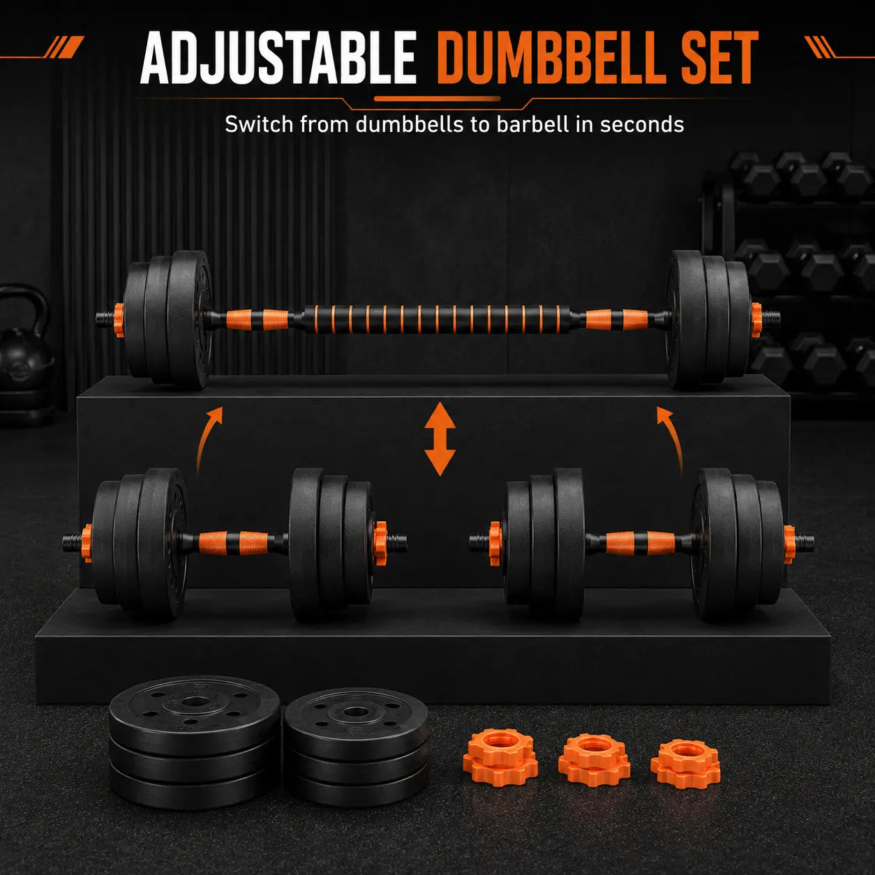 Fitness Essentials adjustable dumbbell set with 22 lbs weights, versatile for home gym workouts for men and women.
