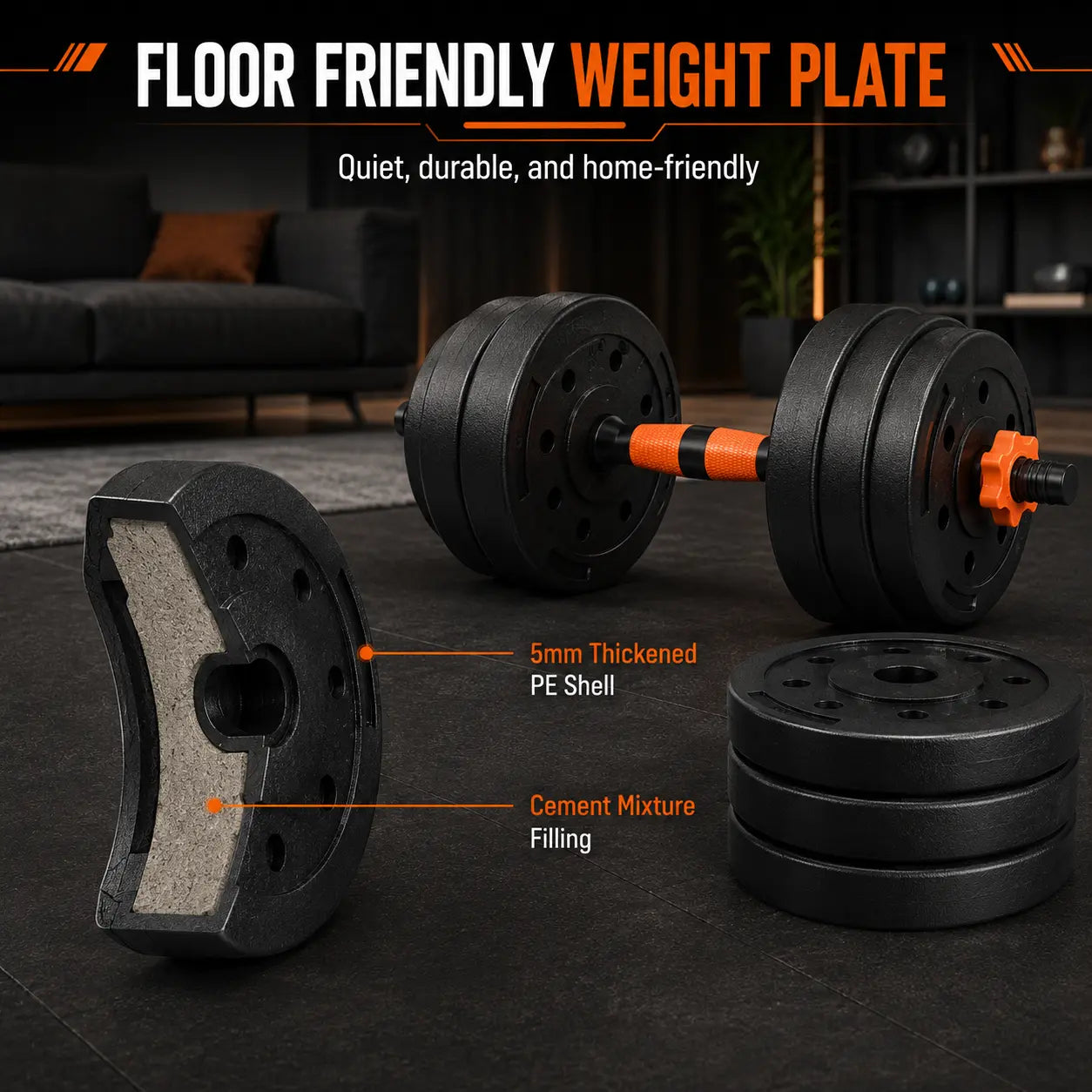 Fitness Essentials adjustable dumbbell set with 22, 44, or 66 lbs weights, suitable for home gym workouts for men and women.