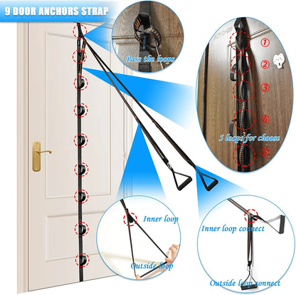 Nylon door anchor strap for resistance exercise by Fitness Essentials, compatible with resistance bands for portable home gym workouts.