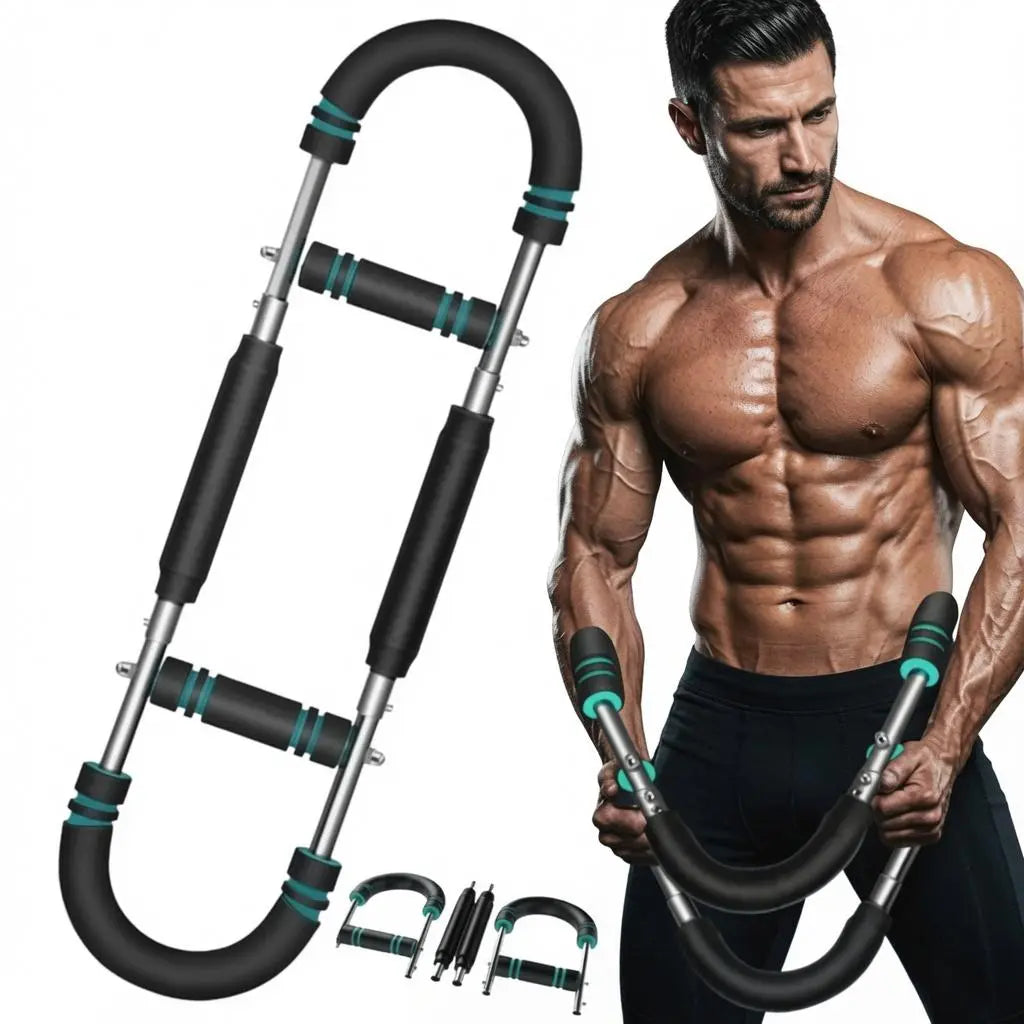 Fitness Essentials Nauetes U-Shaped Adjustable Arm Trainer for men, portable spring resistance fitness equipment for chest and shoulder training.