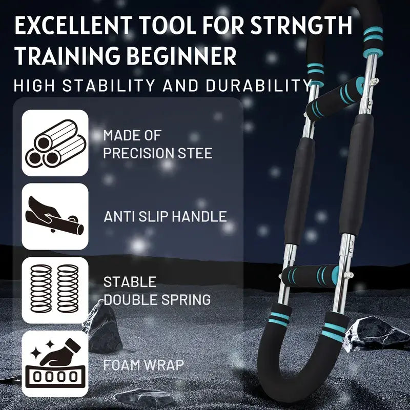Nauetes U-shaped adjustable arm trainer by Fitness Essentials, portable spring resistance fitness equipment for chest and shoulder workout.