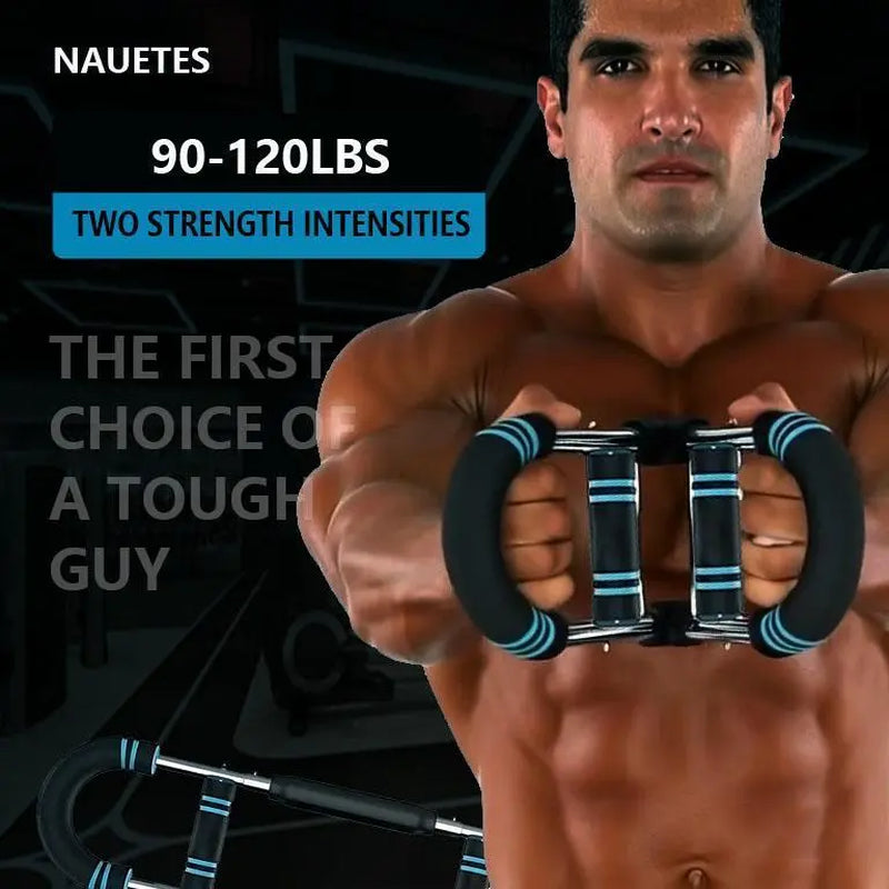 Nauetes U-shaped adjustable arm trainer by Fitness Essentials for men's chest and shoulder muscle strength training.