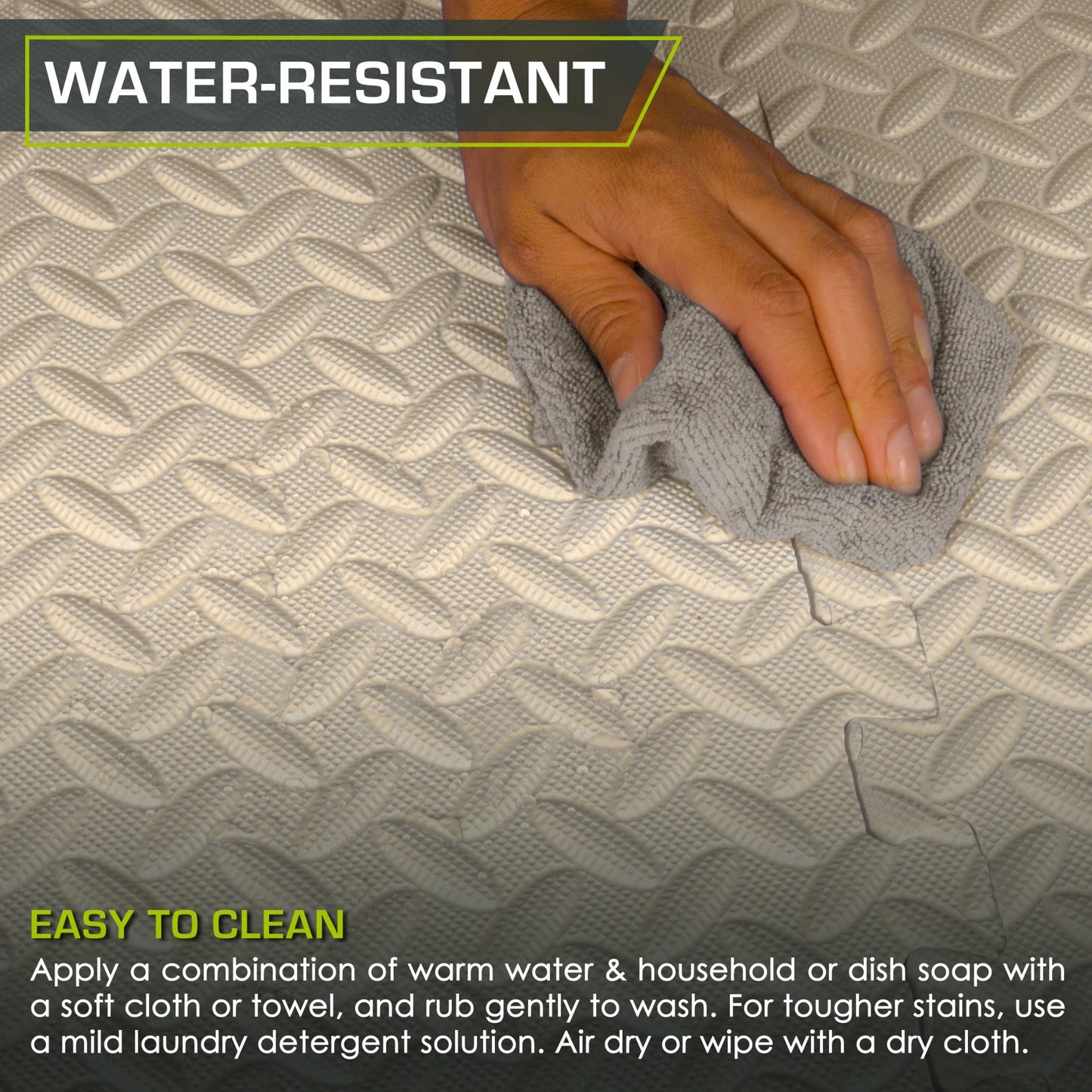 Beige Puzzle Exercise Mat by Fitness Essentials with 1/2-inch thick EVA foam interlocking tiles for workout flooring.