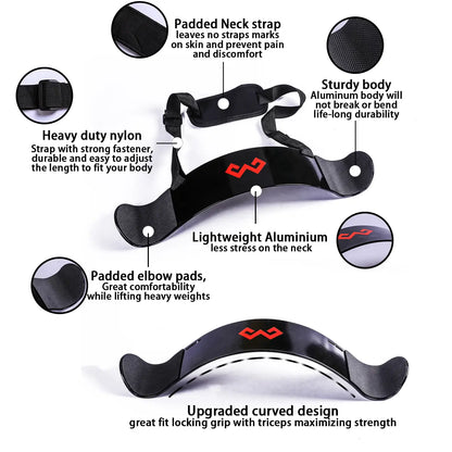 Fitness Essentials black arm blaster for bicep curls, adjustable thick isolator barbell curl assistant for bodybuilding workouts.