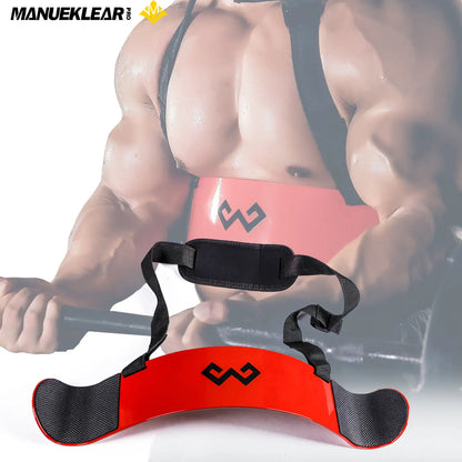 Fitness Essentials black arm blaster for bicep curls, adjustable bodybuilding isolator and barbell curl assistant.