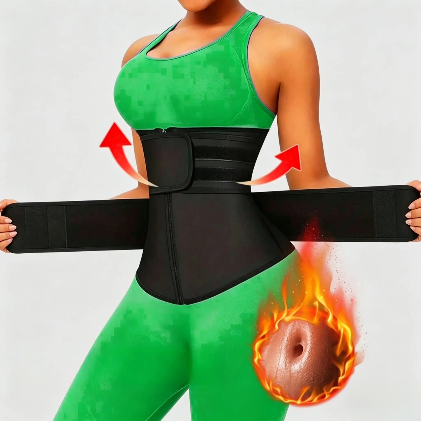 Black women's sport waist belt by Fitness Essentials, belly control trainer, yoga and running band with abdominal support strap.