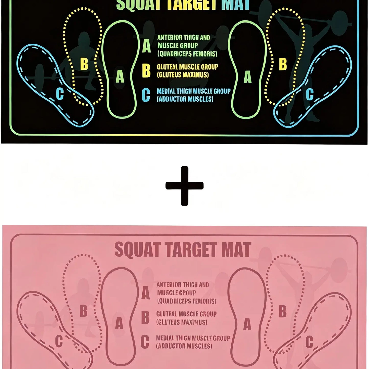 Fitness Essentials black squat mat with foot position for non-slip support during squats and leg exercises, 30x13.8 inches.