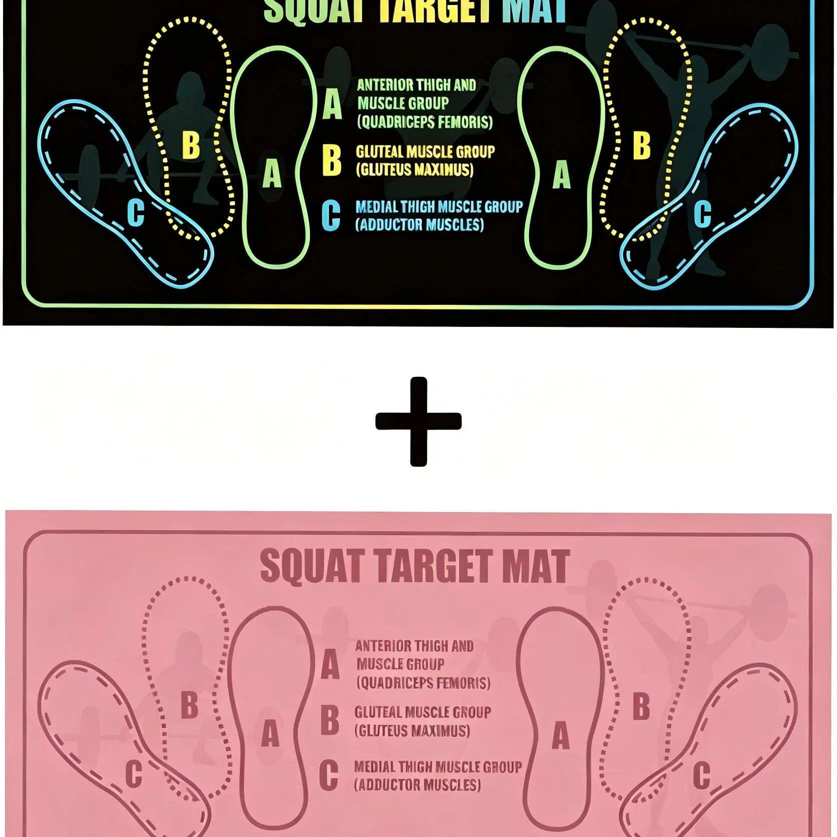 Fitness Essentials black squat mat with foot position for non-slip support during squats and leg exercises, 30x13.8 inches.