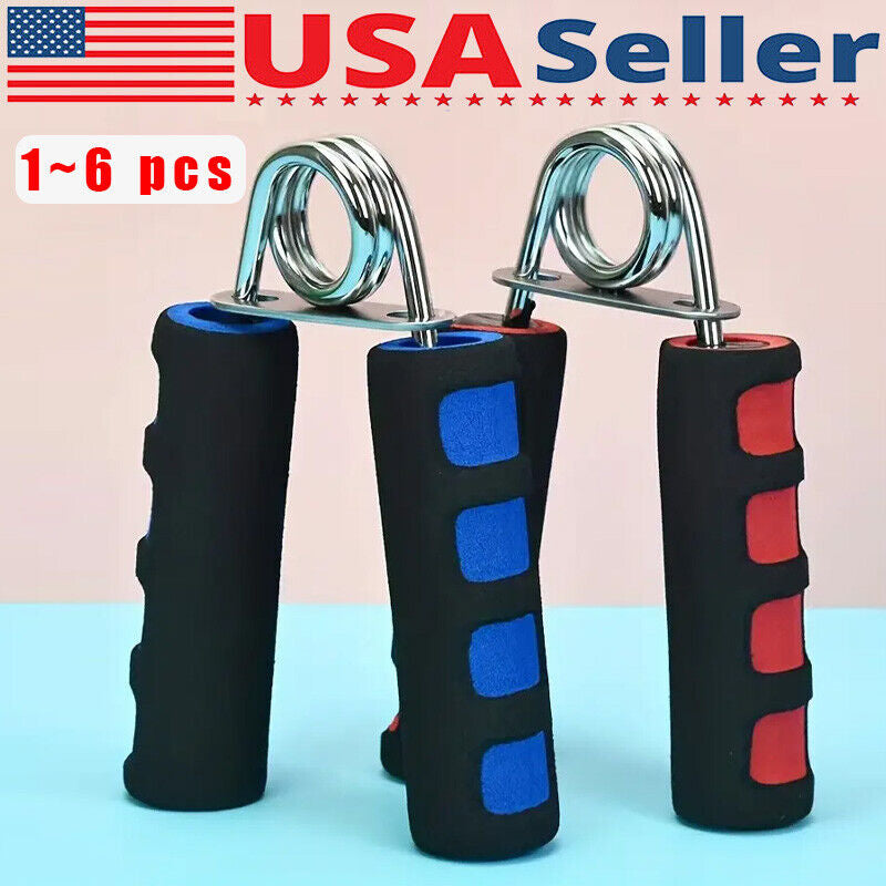 Blue Fitness Essentials hand grip strength trainer set with three durable exercisers for grip and forearm strengthening.