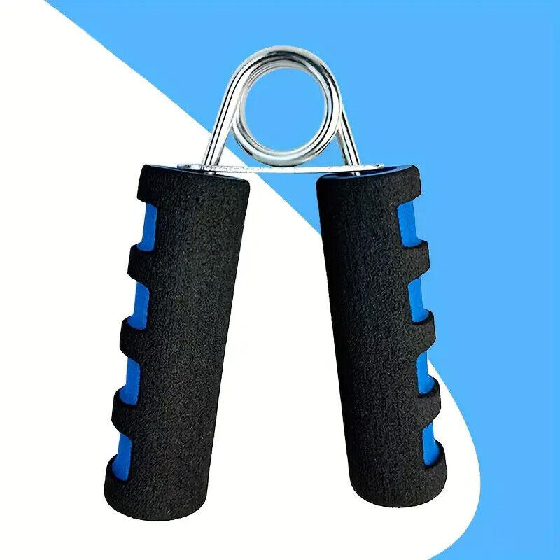 Fitness Essentials blue hand grip strength trainer set with three durable grippers for gym and exercise strengthening.
