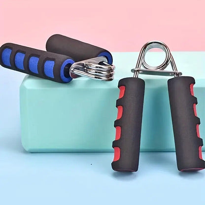 Blue Fitness Essentials hand grip strength trainer set with three grippers for grip and forearm exercise, sturdy and hard trainer.