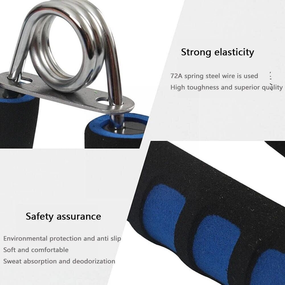 Blue Fitness Essentials hand grip strength trainer set with three durable exercisers for building grip and forearm strength.