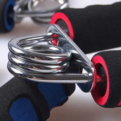 Blue Fitness Essentials hand grip strength trainer set with three durable grippers for building grip and arm strength.