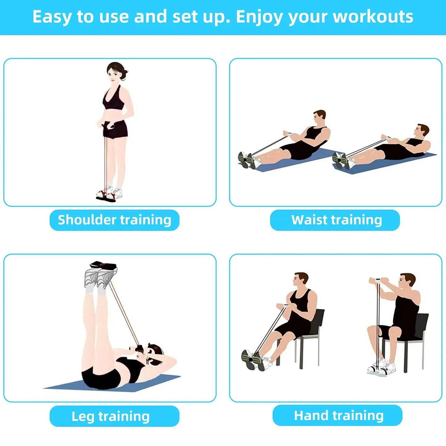 Blue 6-strand heavy-duty abdominal crunch fitness equipment by Fitness Essentials, designed for core workouts and sit-up assistance.