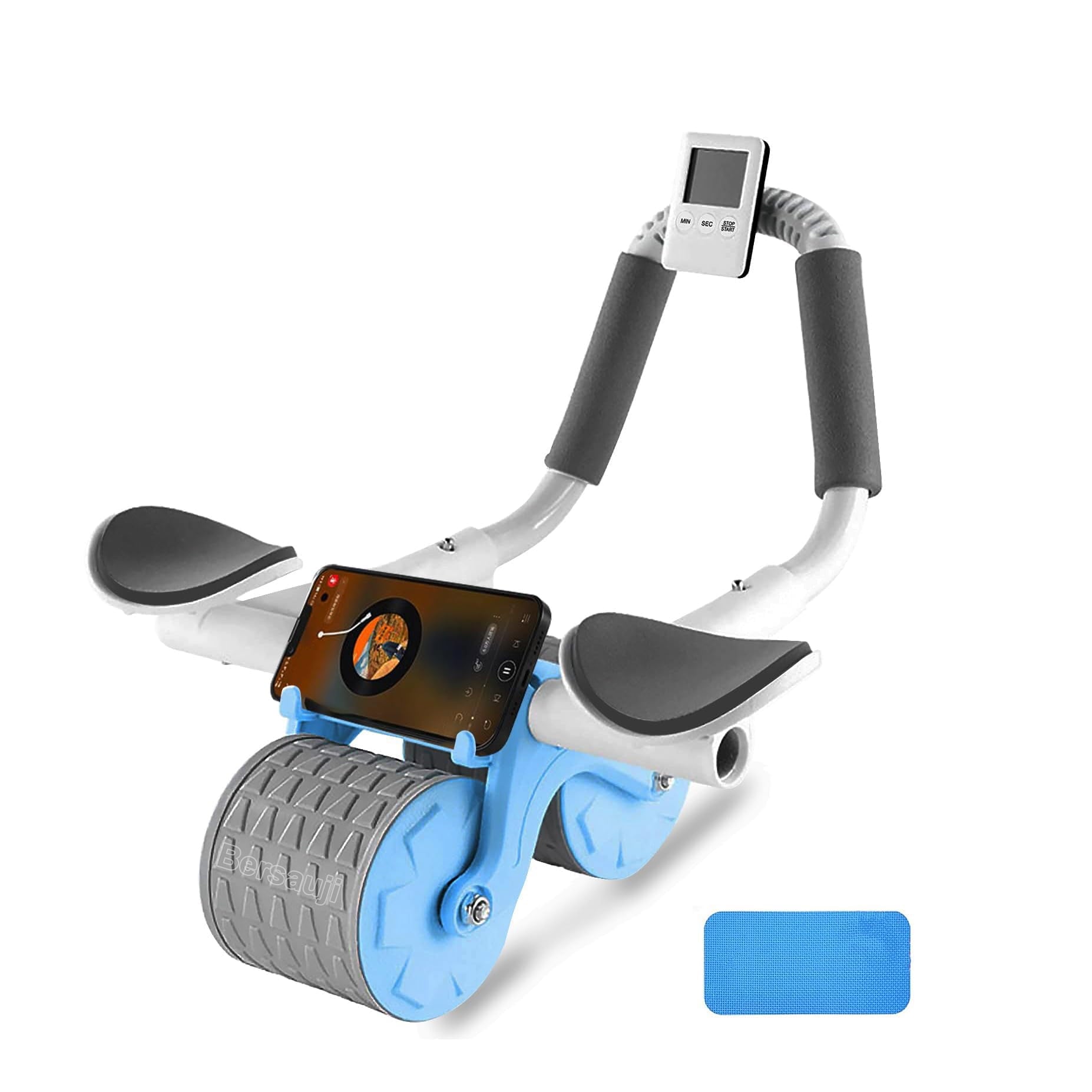 Blue Fitness Essentials Ab Roller with Timer for core strengthening and achieving a six-pack faster.