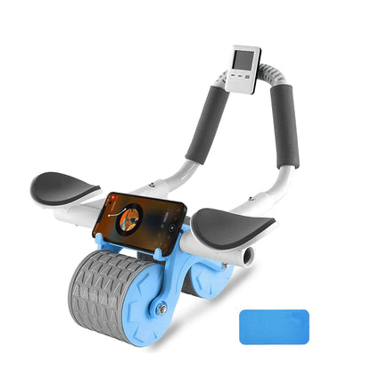 Blue Fitness Essentials Ab Roller with Timer for core strengthening and achieving a six-pack faster.
