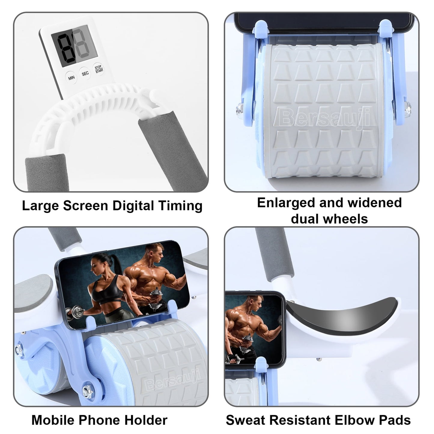 Blue Fitness Essentials Ab Roller with Timer for core strengthening and core workouts to help achieve a six-pack.