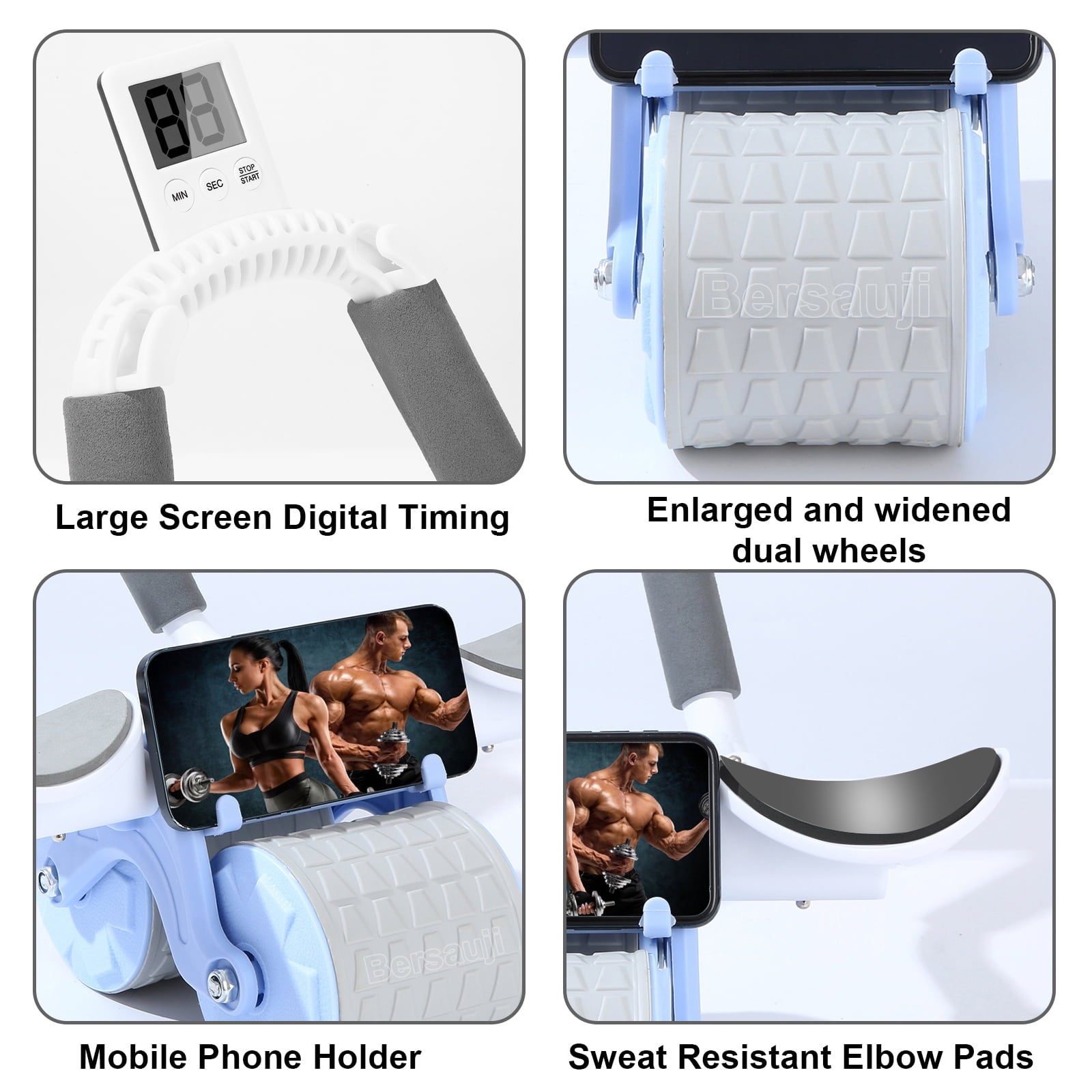 Blue Fitness Essentials Ab Roller with Timer for core strengthening and core workouts to help achieve a six-pack.