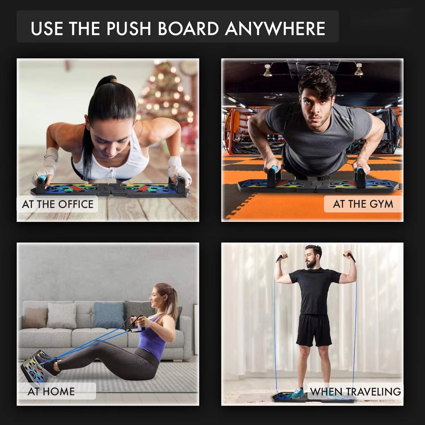 Portable Fitness Essentials multifunctional push-up board set with jump rope for full chest, abdomen, arms, and back training.