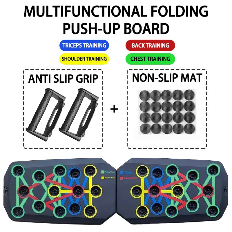 Portable Fitness Essentials multifunctional push-up board set with jump rope, designed for chest, abdomen, arms, and back training.