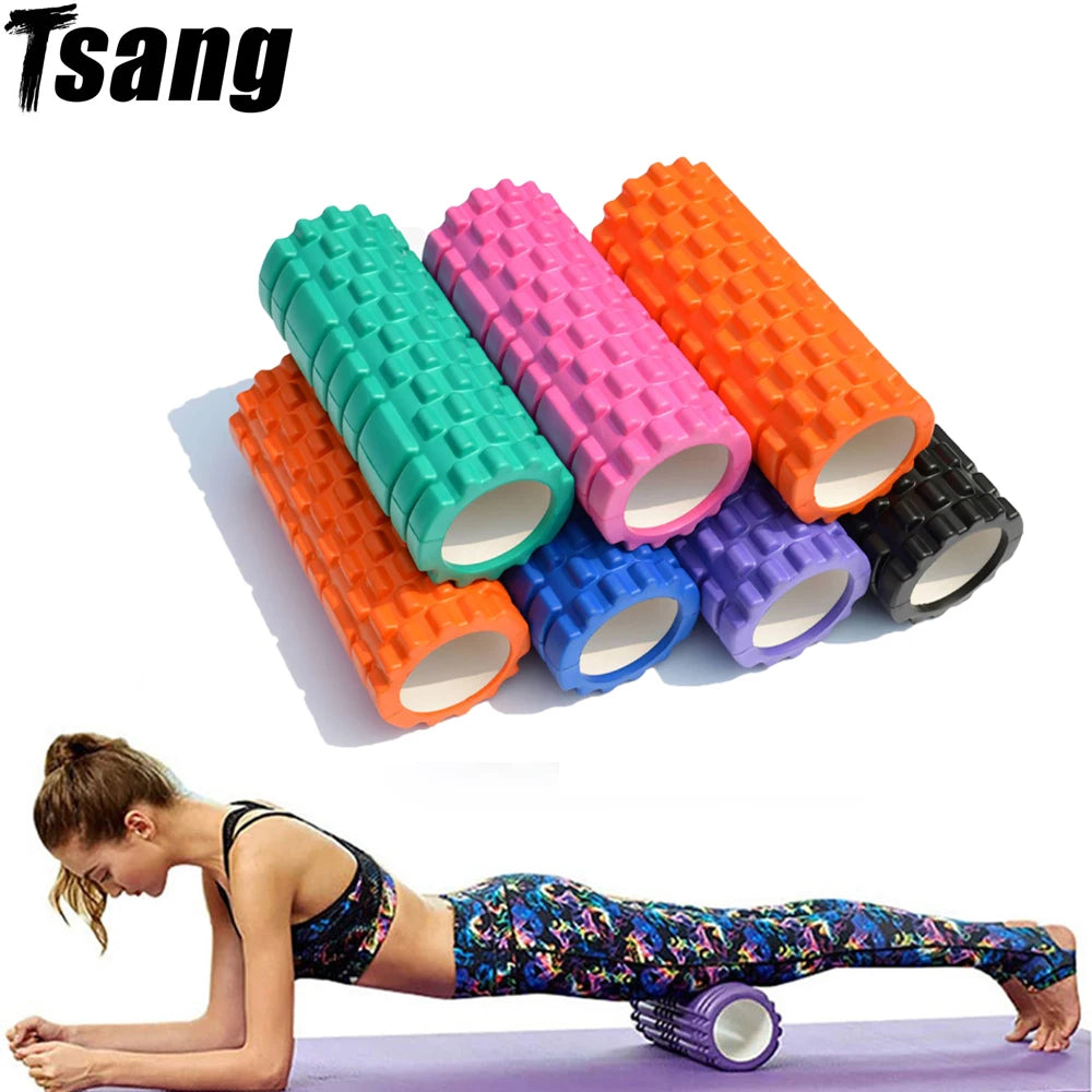 Fitness Essentials yoga foam roller, 26/33cm length, for Pilates, back massage, muscle release, and fitness or home workouts.