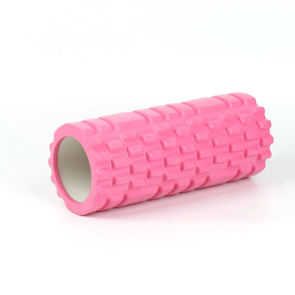 Fitness Essentials yoga column foam roller for Pilates and back muscle massage, ideal for fitness and myofascial release.