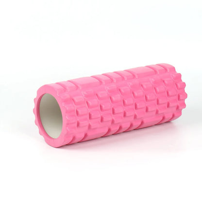 Fitness Essentials yoga column foam roller for Pilates and back muscle massage, ideal for fitness and myofascial release.