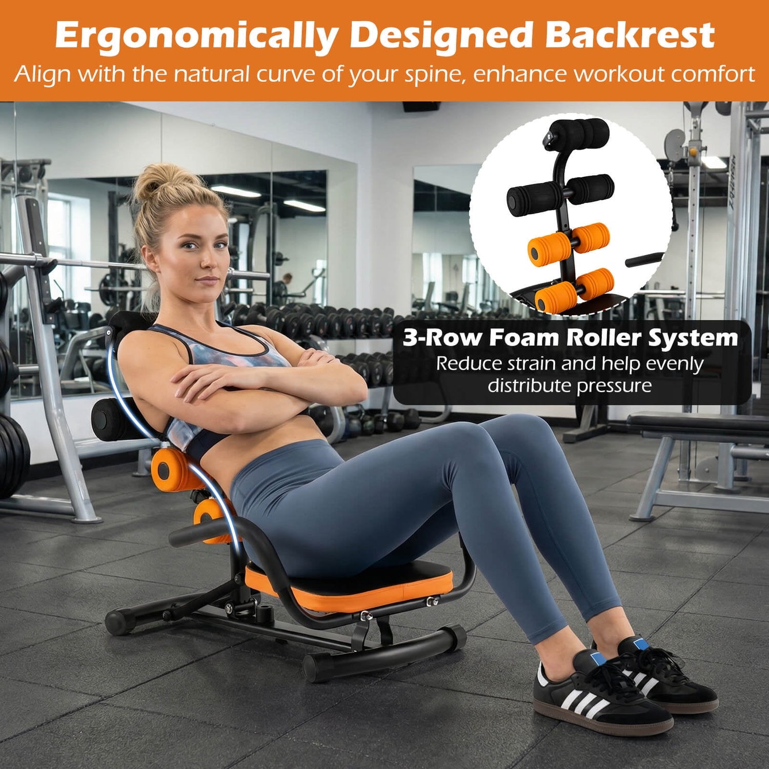 Fitness Essentials core ab trainer bench for abdominal workouts and stomach exercises at the gym.