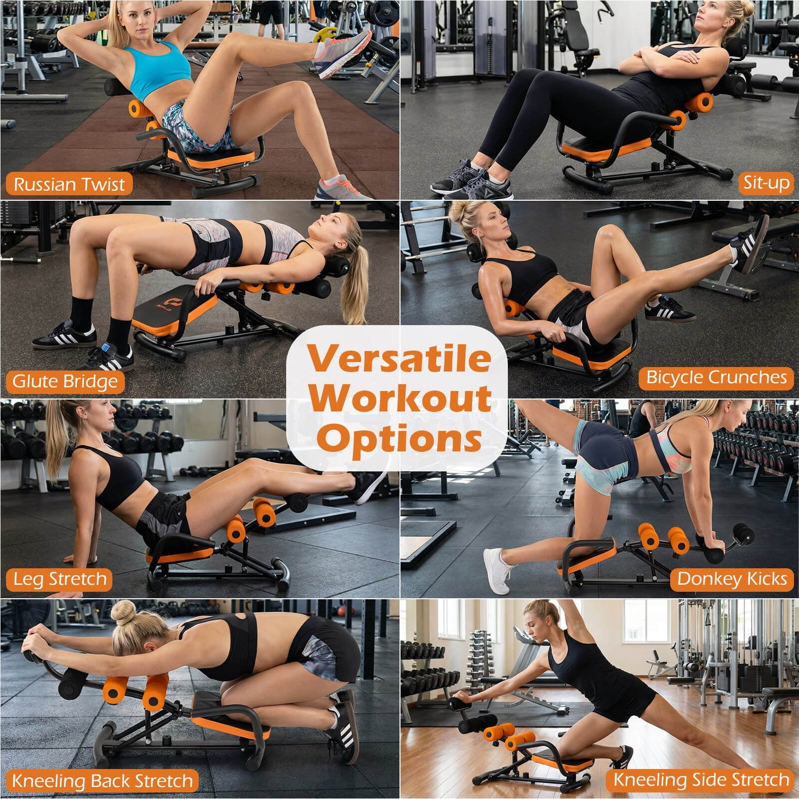 Fitness Essentials core ab trainer bench for abdominal workouts, featuring a padded seat and sturdy frame for gym fitness exercises.