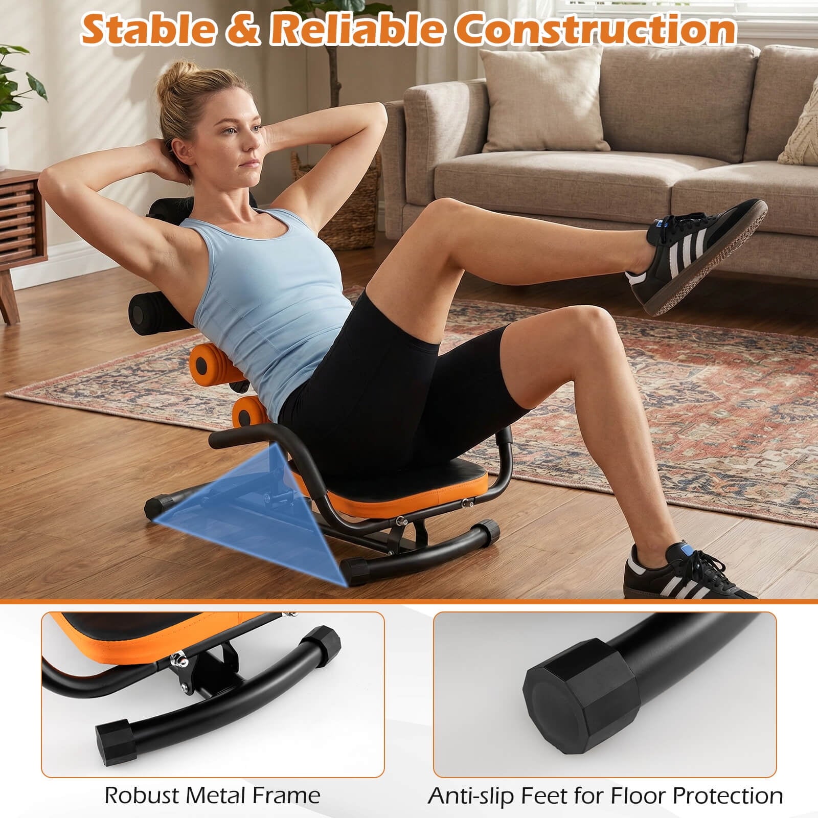Fitness Essentials core ab trainer bench for abdominal exercises and stomach workouts in a gym fitness machine setting.