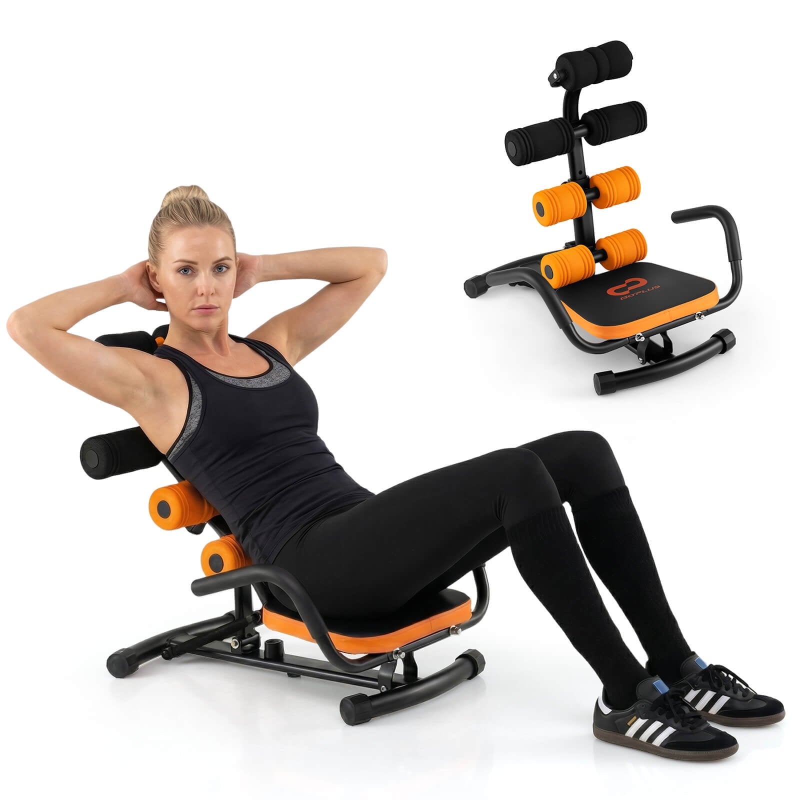 Fitness Essentials core ab trainer bench for abdominal workouts, featuring a sturdy design for stomach exercise and gym fitness.