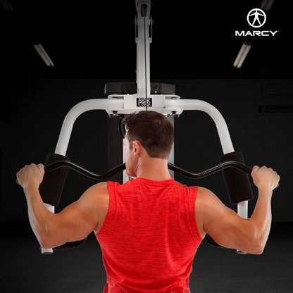 Fitness Essentials home gym workout station with weights for full-body training and strength exercises.